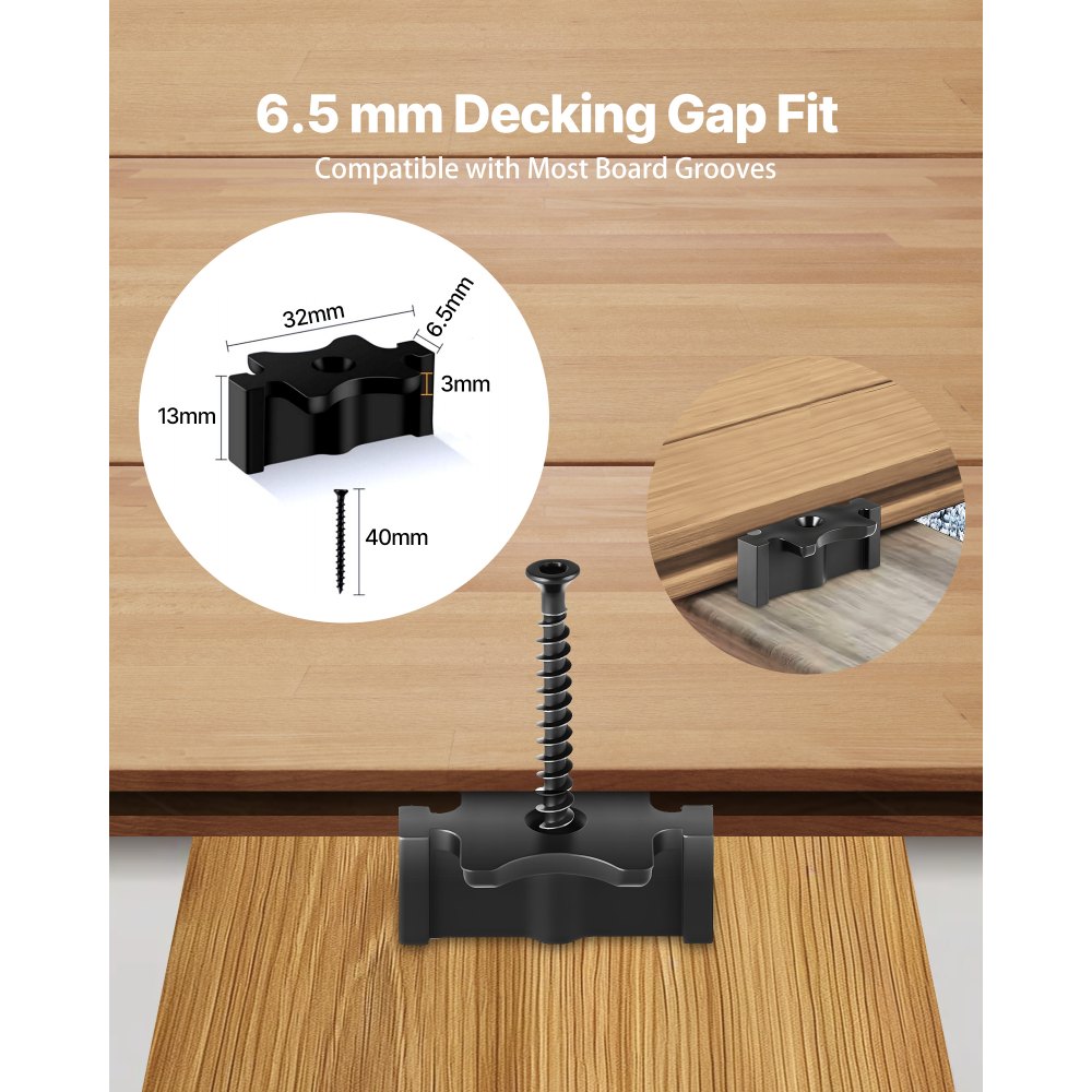 500PCS Hidden Deck Fasteners for Composite Decking T Clips Black
