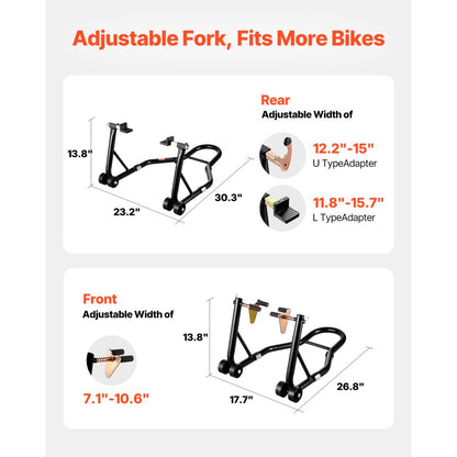 VEVOR Motorcycle Front & Rear Stand Lift 1100 lbs Spoolift Paddock Swingarm Arm