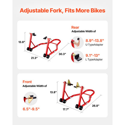 VEVOR Motorcycle Front & Rear Stand Lift 850lb Spoolift Paddock Swingarm Arm Red