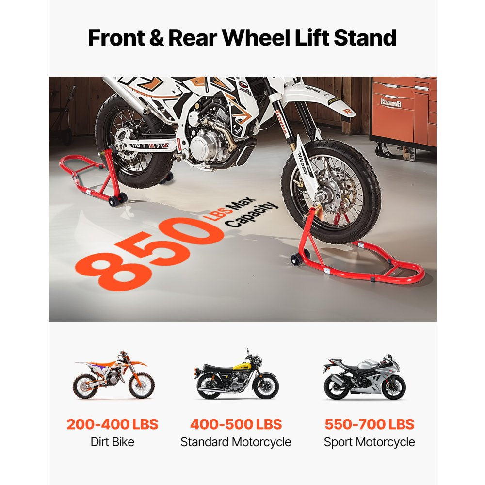 VEVOR Motorcycle Front & Rear Stand Lift 850lb Spoolift Paddock Swingarm Arm Red