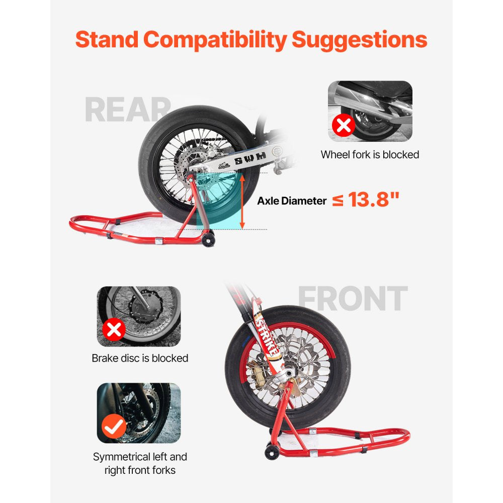 VEVOR Motorcycle Front & Rear Stand Lift 850lb Spoolift Paddock Swingarm Arm Red