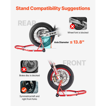 VEVOR Motorcycle Front & Rear Stand Lift 850lb Spoolift Paddock Swingarm Arm Red