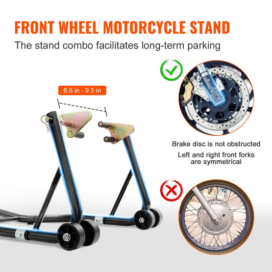 Motorcycle Front & Rear Stand Lift, 0.39 Tons, Adjustable & Stable Support