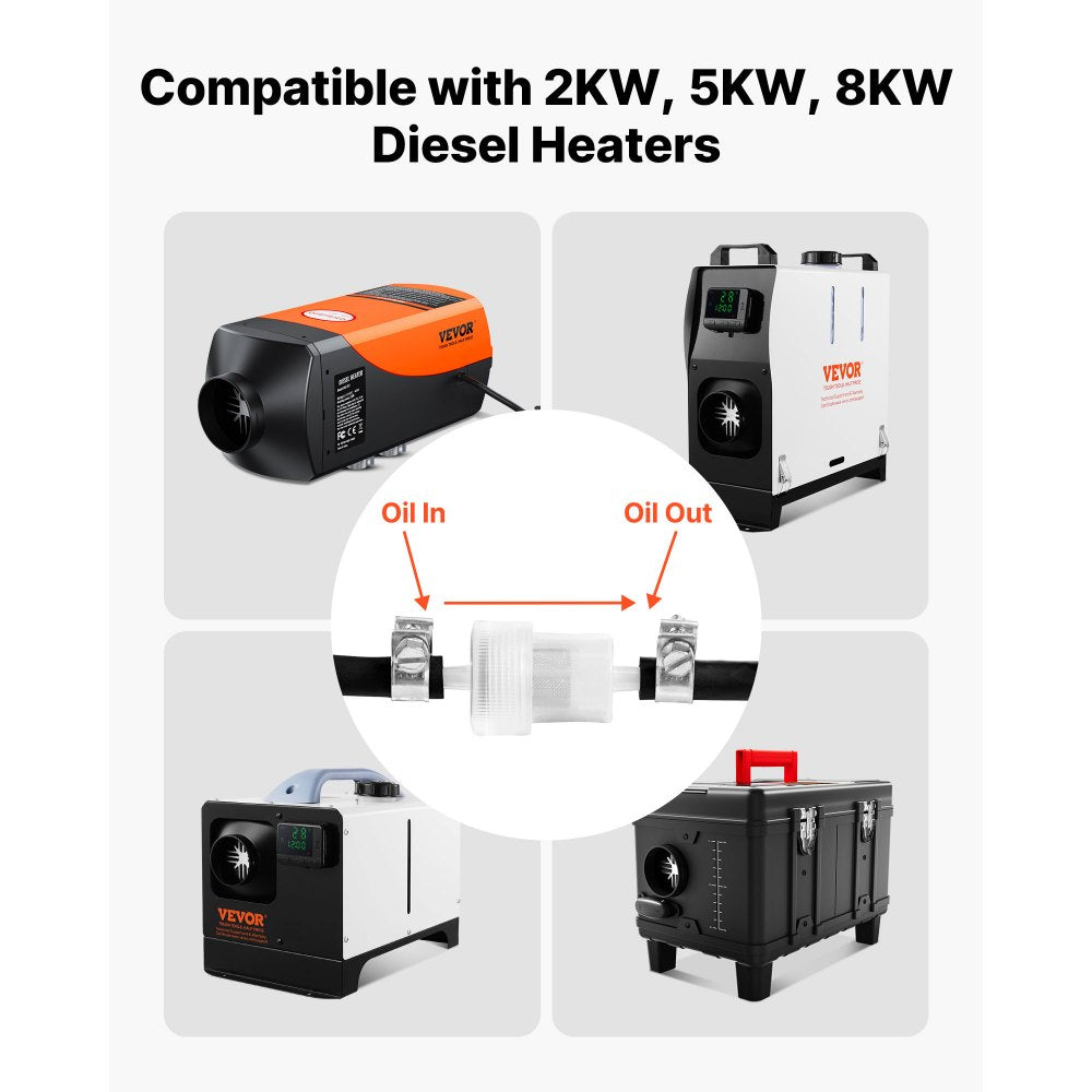 Fuel Pipe Hose Line Kit, 5000mm Diesel Heater Fuel Line Kit, Replaceable Parking Heater Fuels Lines Kits with Lines Filters Clips & Hoses, Tank Diesel Heater Accessories for 2KW 5KW 8KW Heaters
