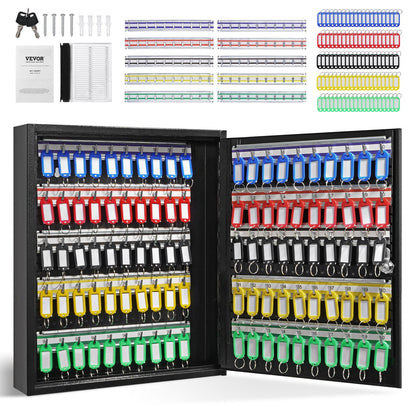 100-Key Lock Box with Adjustable Racks and 100 Tags, Steel Security Cabinet