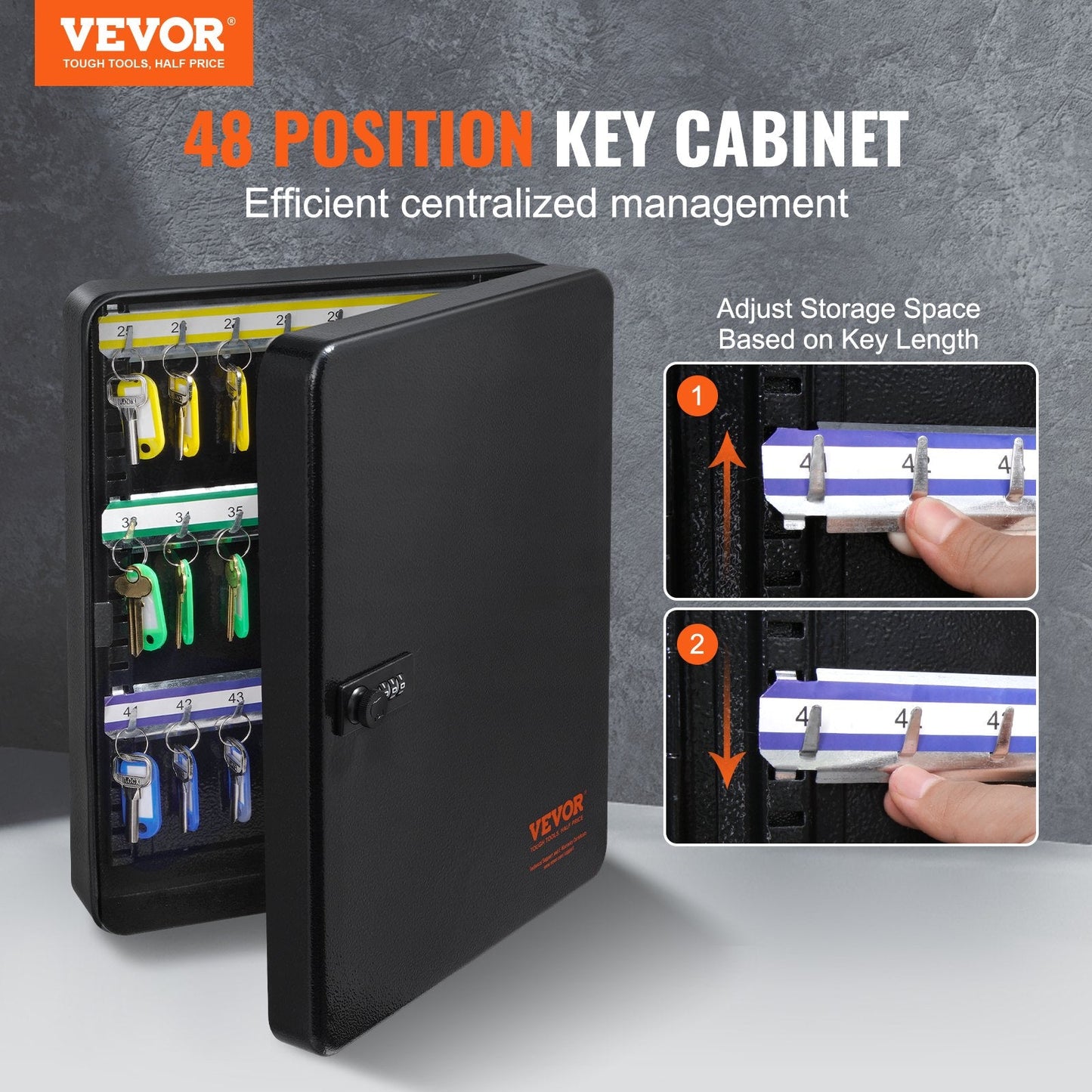 48-Key Security Cabinet with Combination Lock, Steel Organizer for Office/Hotel
