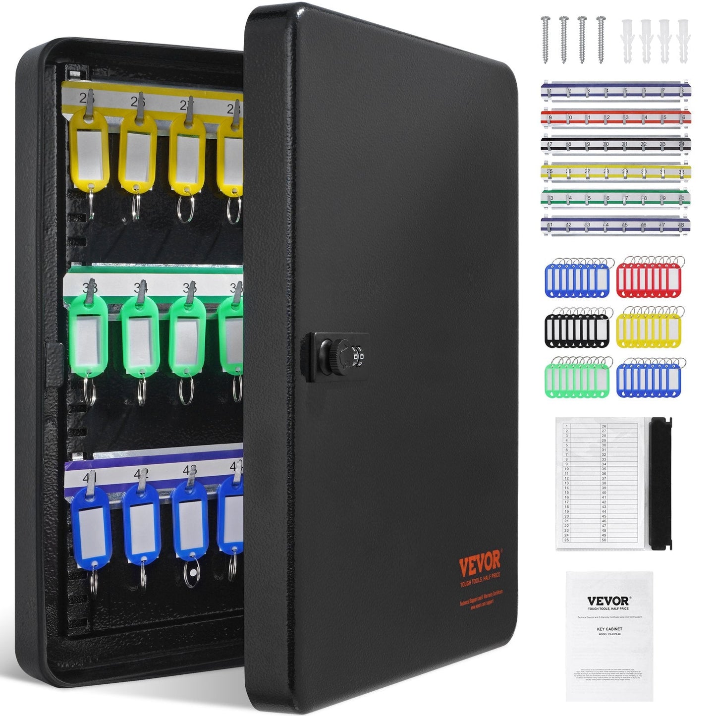 48-Key Security Cabinet with Combination Lock, Steel Organizer for Office/Hotel