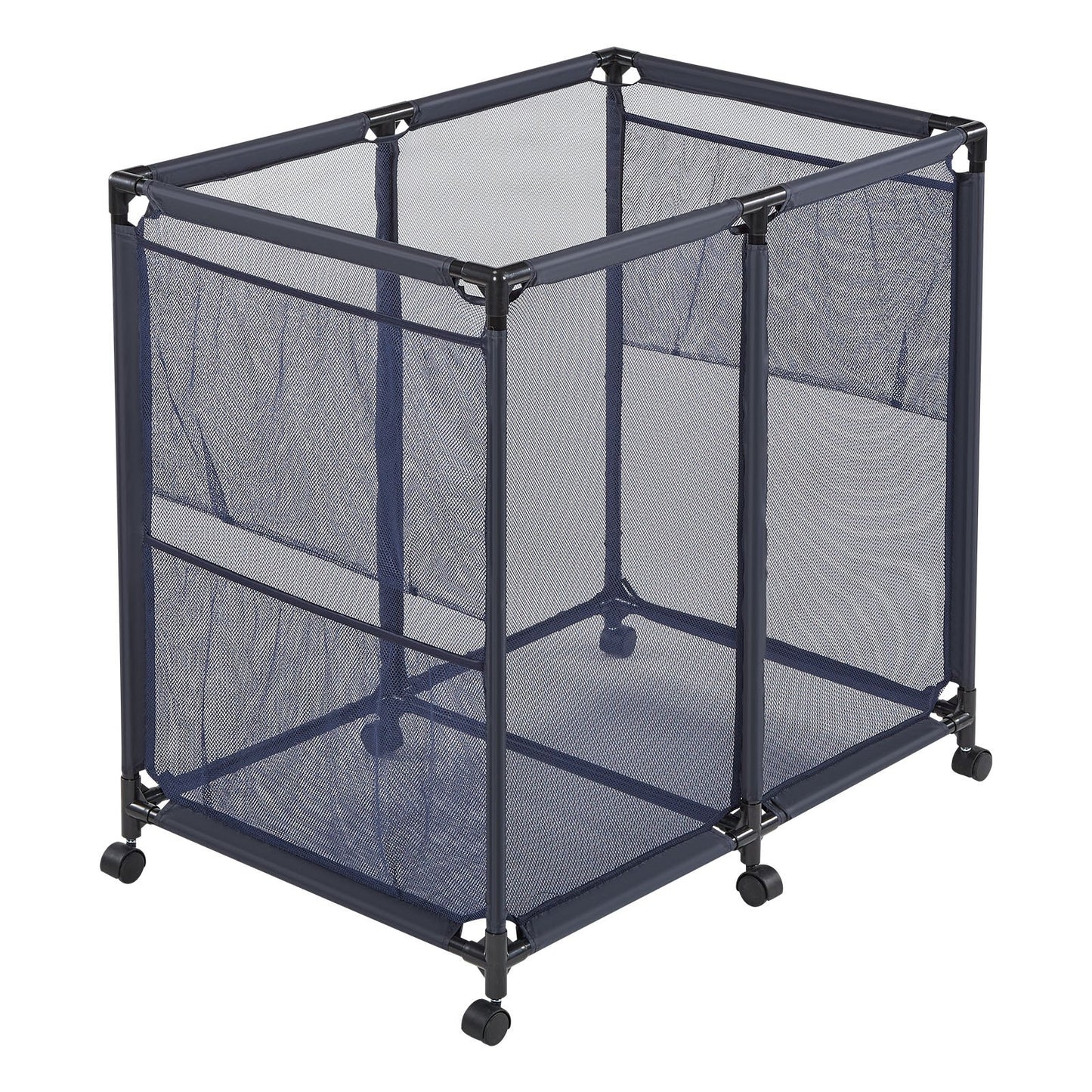 Pool Storage Bin, 93.5 x 61 x 90.4 cm, Rolling Pool Float Storage Organizer with Side Pockets & Casters, Heavy Duty Metal Frame, Poolside Toys Noodles Holder Mesh Basket for Swimming Pools