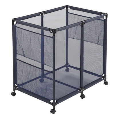 Pool Storage Bin, 93.5 x 61 x 90.4 cm, Rolling Pool Float Storage Organizer with Side Pockets & Casters, Heavy Duty Metal Frame, Poolside Toys Noodles Holder Mesh Basket for Swimming Pools
