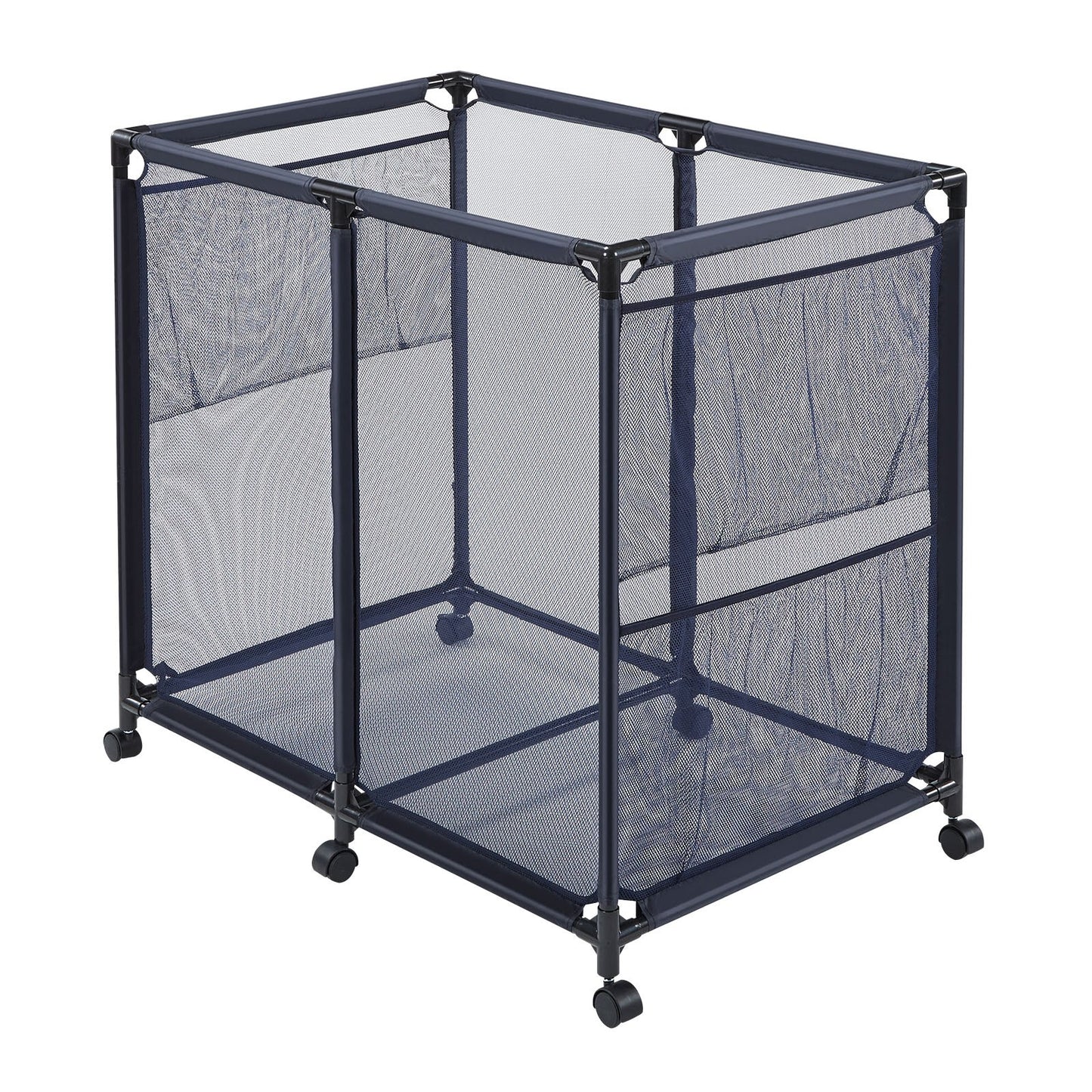 Pool Storage Bin, 93.5 x 61 x 90.4 cm, Rolling Pool Float Storage Organizer with Side Pockets & Casters, Heavy Duty Metal Frame, Poolside Toys Noodles Holder Mesh Basket for Swimming Pools