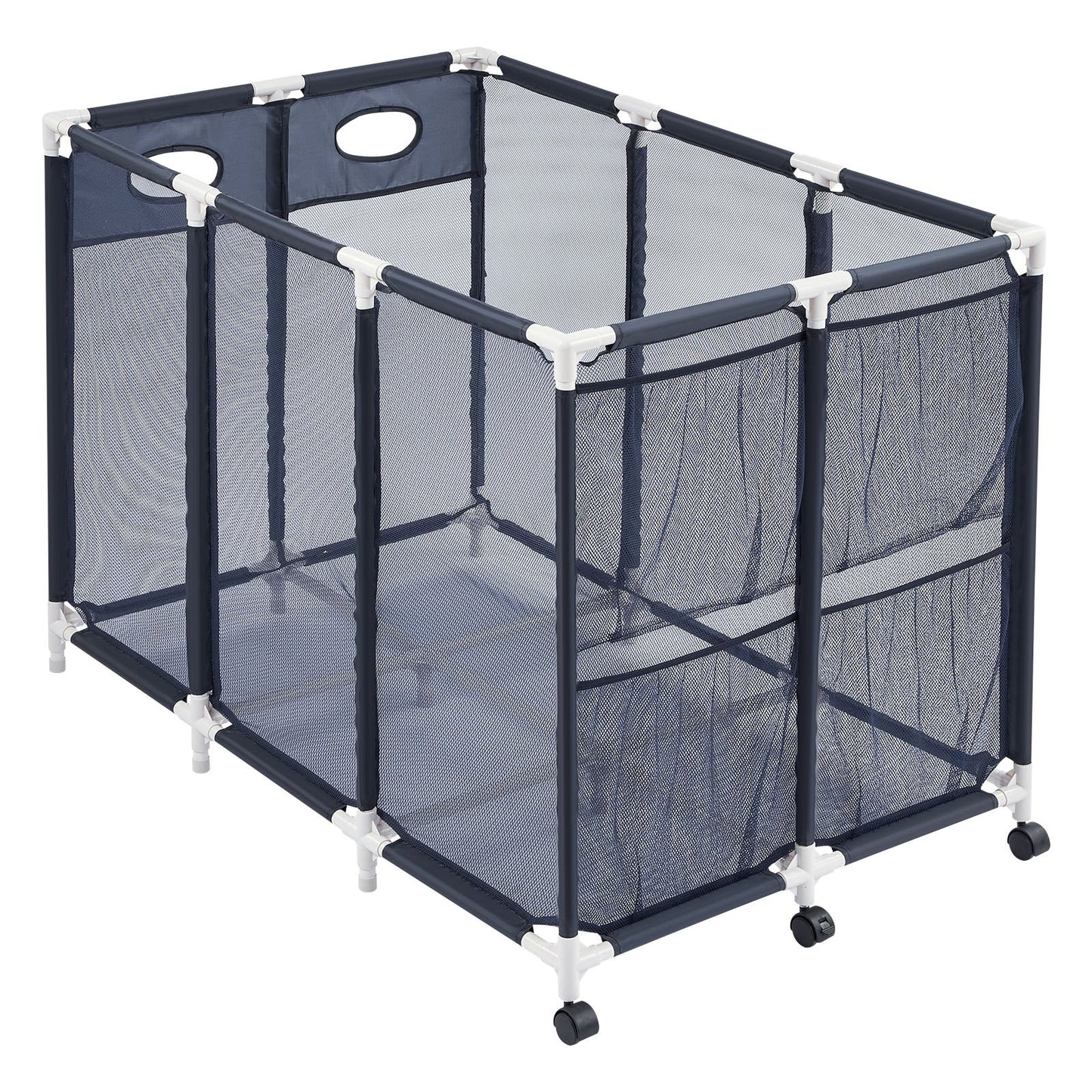 Pool Storage Bin, c, Rolling Pool Float Storage Organizer with Side Pockets & Casters, Heavy Duty Plastic Frame, Poolside Toys Noodles Holder Mesh Basket for Swimming Pools