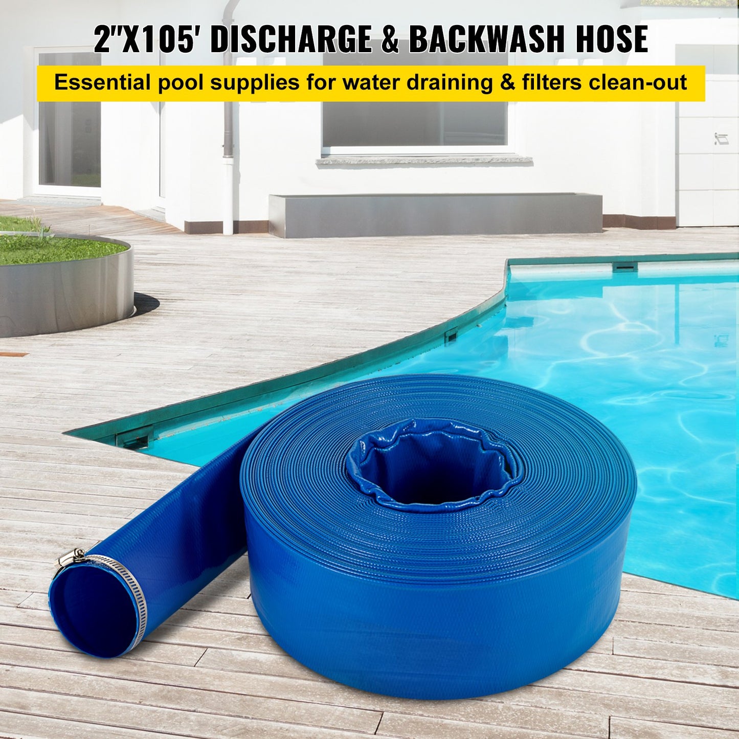 VEVOR Discharge Hose, 51 mm x 32 m, PVC Fabric Lay Flat Hose, Heavy Duty Backwash