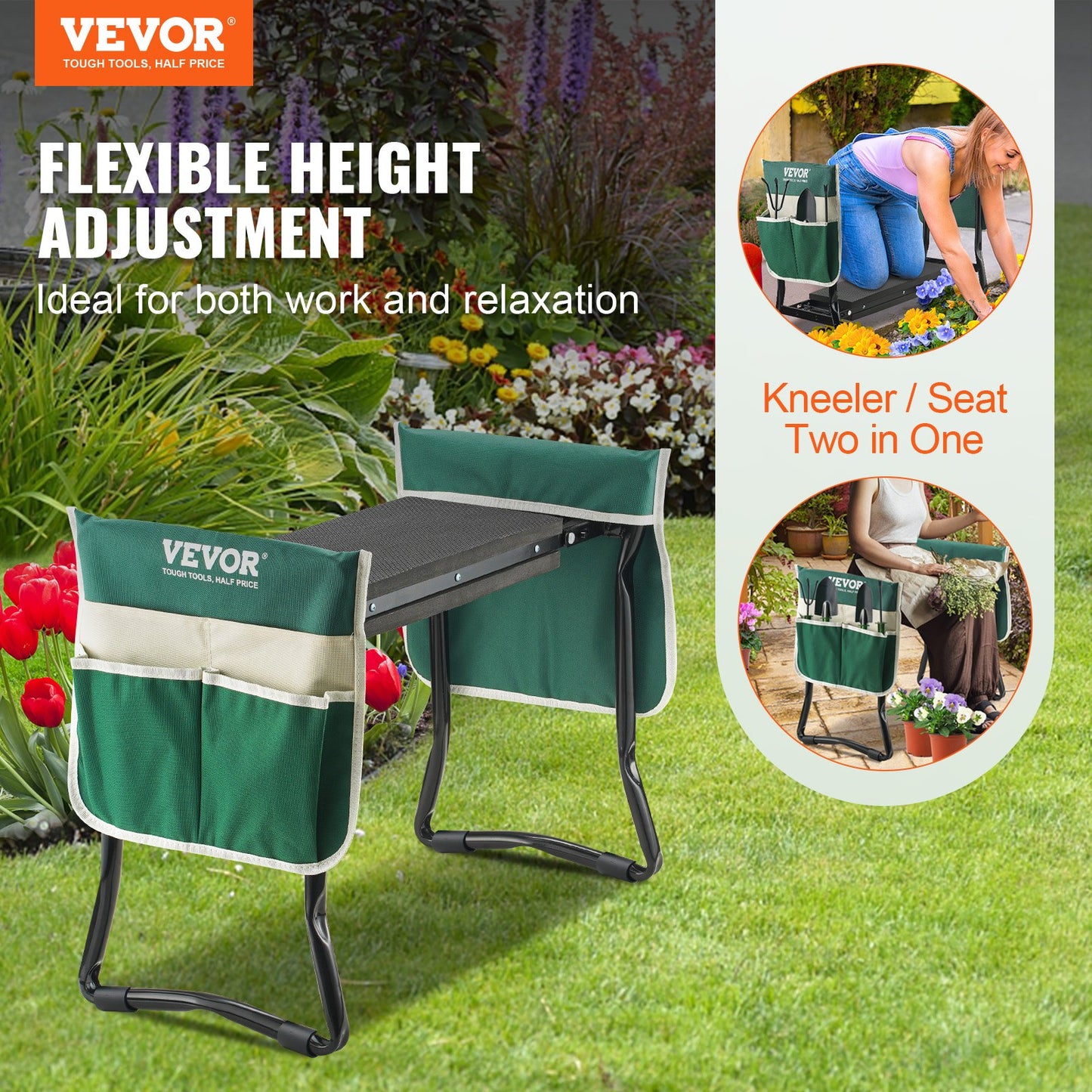 VEVOR Garden Kneeler and Seat, 330 lbs Load Capacity, 8" EVA Wide Pad, Foldable