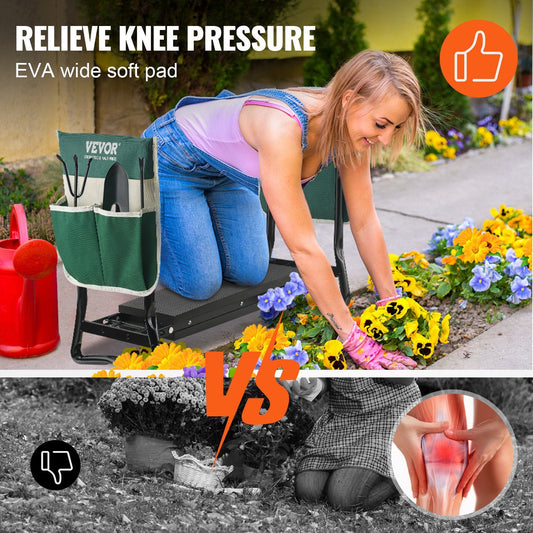 Foldable Garden Kneeler & Seat with Tool Bag, 150 kg Capacity, EVA Pad