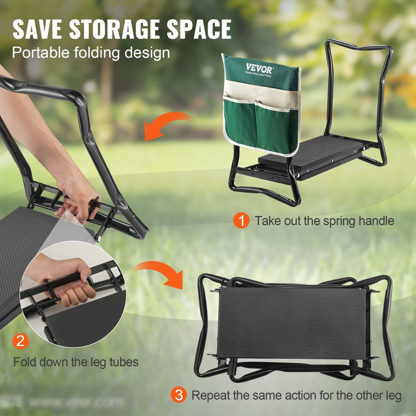 VEVOR Garden Kneeler and Seat, 330 lbs Load Capacity, 8" EVA Wide Pad, Foldable
