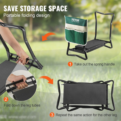 Foldable Garden Kneeler & Seat with Tool Bag, 150 kg Capacity, EVA Pad