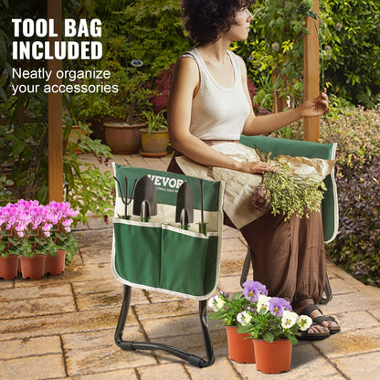Foldable Garden Kneeler & Seat with Tool Bag, 150 kg Capacity, EVA Pad
