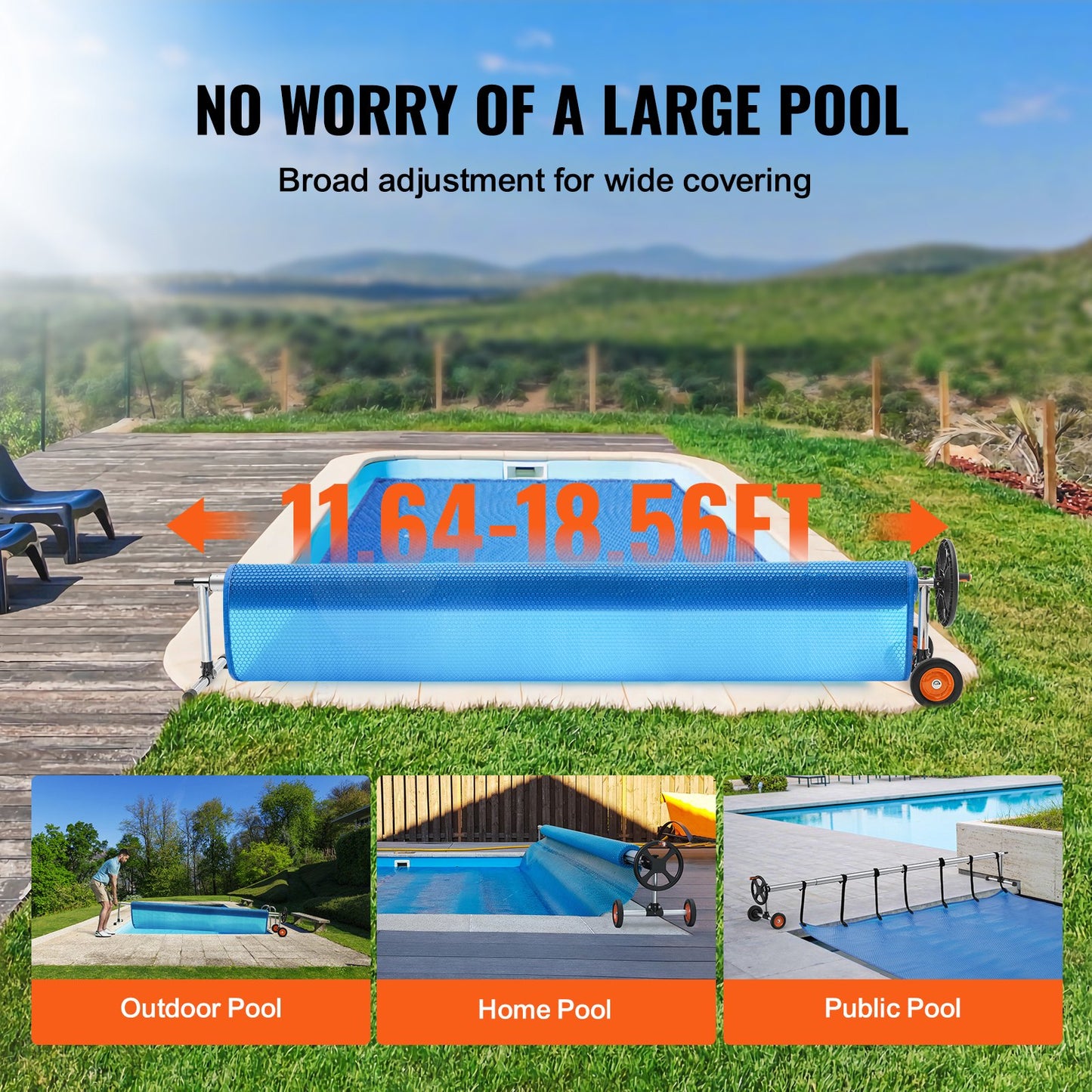 VEVOR Pool Cover Reel, Aluminum Solar Cover Reel 18 ft, Inground Swimming Pool Cover
