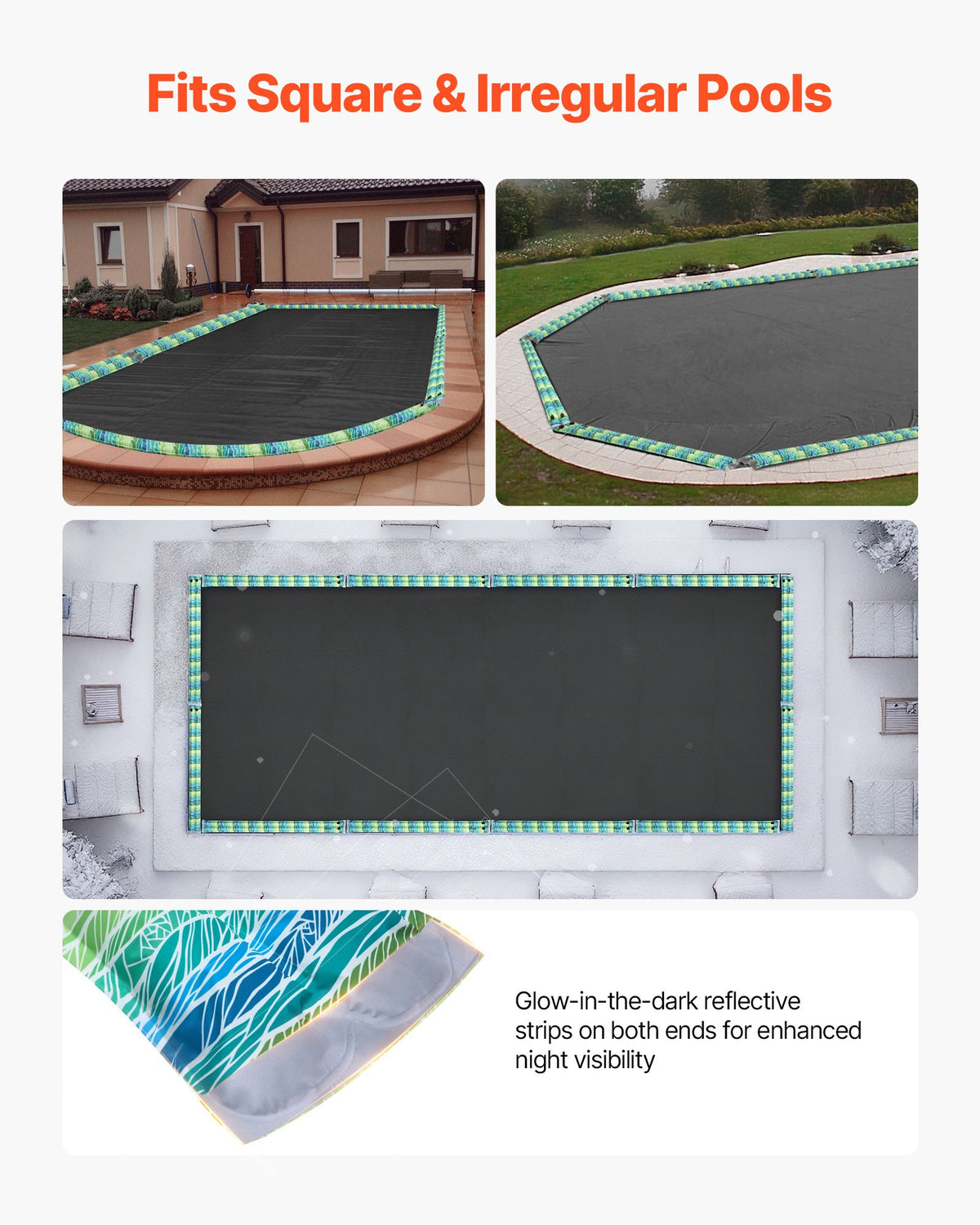Pool Cover Water Bags, 5 Packs 2400mm, Double Chamber Pool Cover Water Tubes with Reflective Strips, 0.3mm Thick PVC Bags Weights with Leakproof Screw Cap, for Winter Swimming-Pool Covers