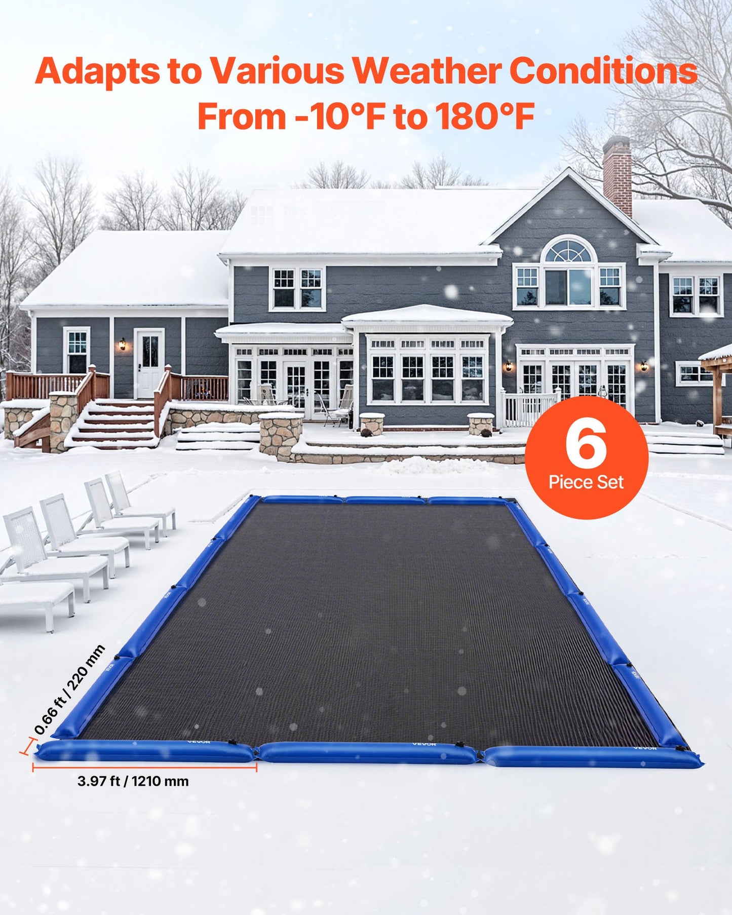 Pool Cover Water Bags, 6 Packs 1220 mm, Single Chamber Pool Cover Water Tubes, 0.4mm Thick PVC Bags Weights with Leakproof Screw Cap, for Inground Swimming-Pool Covers Winter Closing, Blue