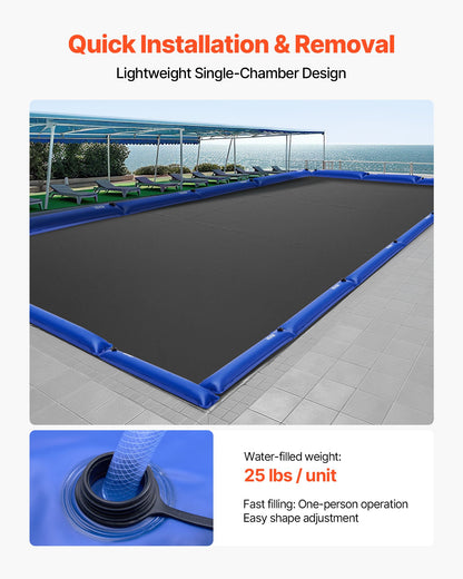 Pool Cover Water Bags, 6 Packs 1220 mm, Single Chamber Pool Cover Water Tubes, 0.4mm Thick PVC Bags Weights with Leakproof Screw Cap, for Inground Swimming-Pool Covers Winter Closing, Blue