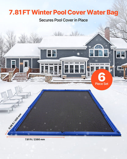 Pool Cover Water Bags, 6 Packs 2380 mm Double Chamber Pool Cover Water Tubes, 0.4mm Thick PVC Bags Weights with Leakproof Screw Cap, for Inground Swimming-Pool Covers Winter Closing, Blue