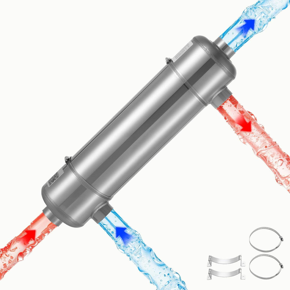 Pool Heat Exchanger, 210K BTU Swimming Pool Heater Exchanger, 316L Stainless Steel Construction, High Efficiency Water to Water Transfer Heating System for Spa, Hot Tub, Indoor/Outdoor, Silver