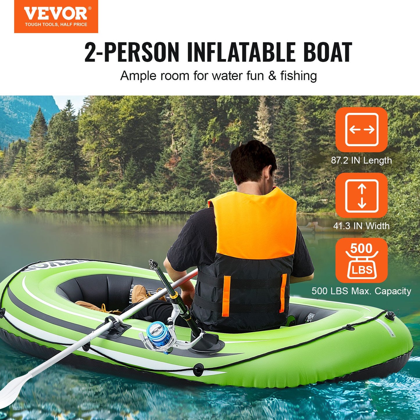 VEVOR Inflatable Boat, 2-Person Inflatable Fishing Boat, Strong PVC Portable Boat