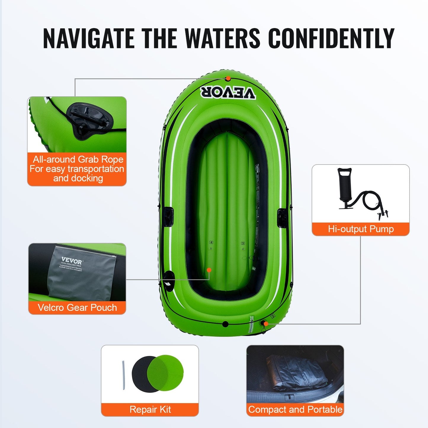 2-Person PVC Inflatable Fishing Boat with Oars and Pump, 227 kg Capacity