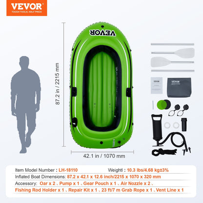 2-Person PVC Inflatable Fishing Boat with Oars and Pump, 227 kg Capacity