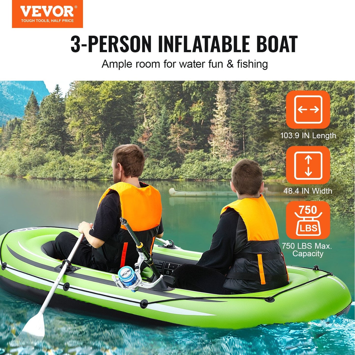 3-Person Portable Inflatable Fishing Boat with Aluminum Oars and Pump, 340 kg Capacity