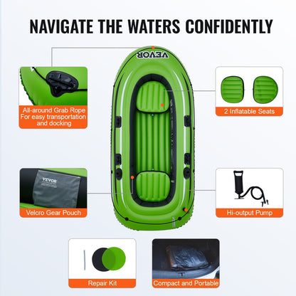 3-Person Portable Inflatable Fishing Boat with Aluminum Oars and Pump, 340 kg Capacity