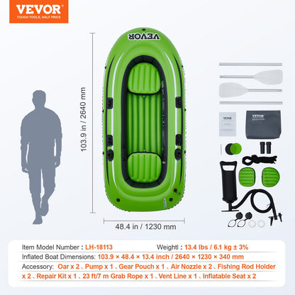 VEVOR Inflatable Boat, 3-Person Inflatable Fishing Boat, Strong PVC Portable Boat