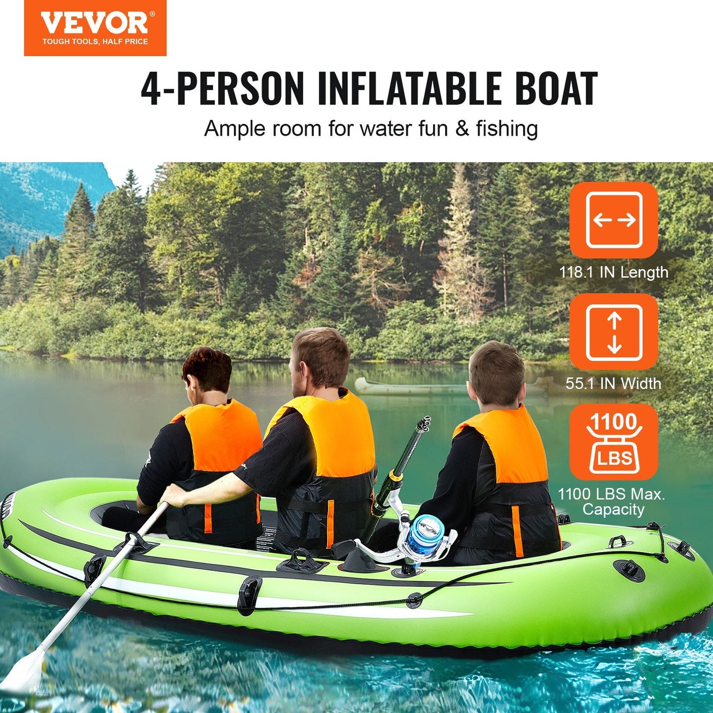 4-Person Portable PVC Inflatable Boat with 500 kg Capacity and Aluminum Oars