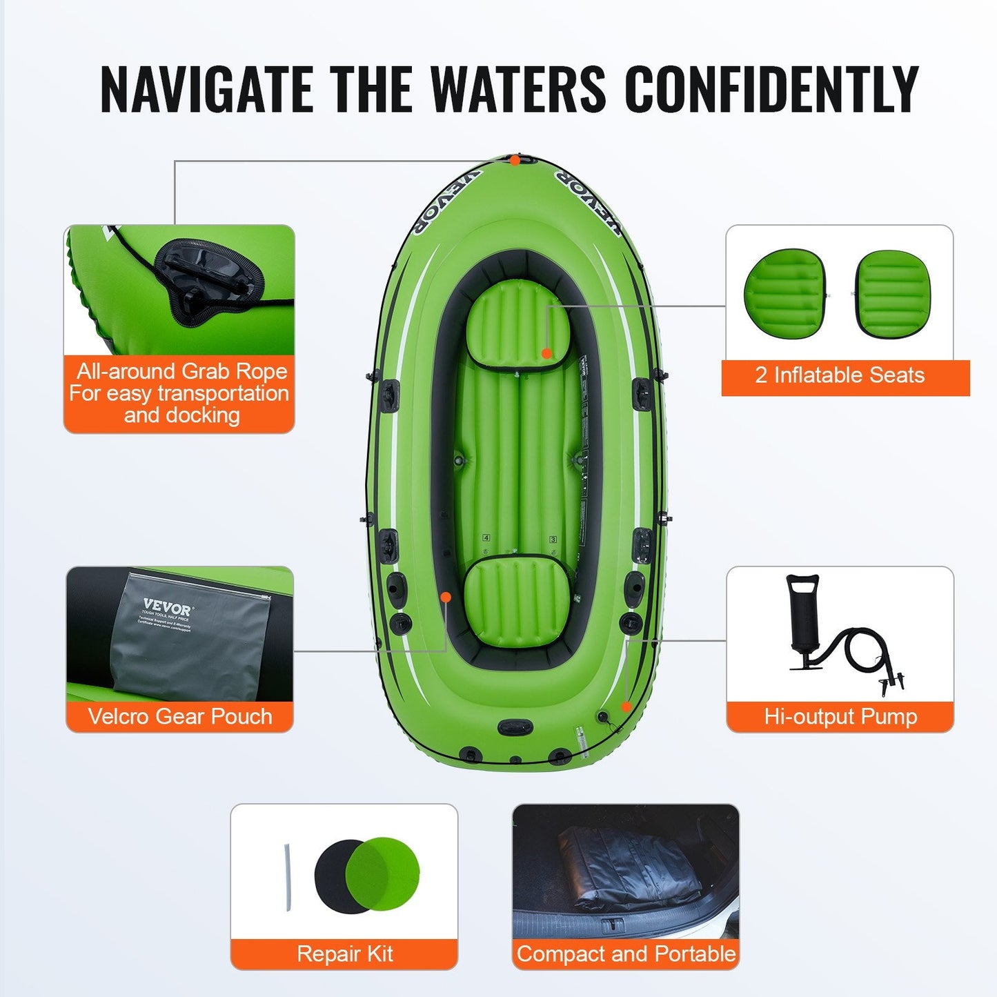 4-Person Portable PVC Inflatable Boat with 500 kg Capacity and Aluminum Oars