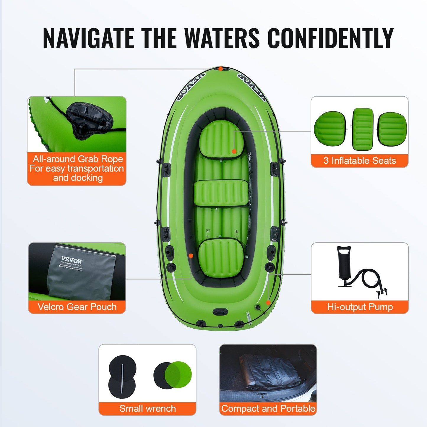 5-Person PVC Inflatable Fishing Boat with Oars and Pump, 499 kg Capacity