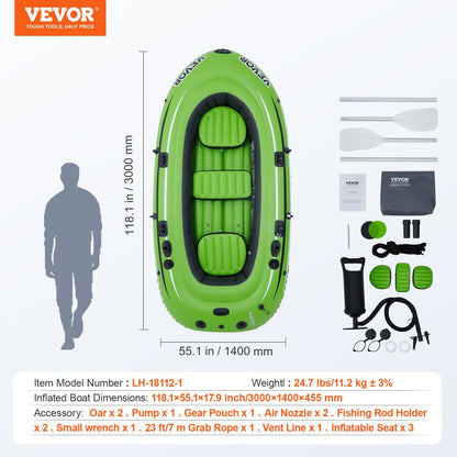 5-Person PVC Inflatable Fishing Boat with Oars and Pump, 499 kg Capacity