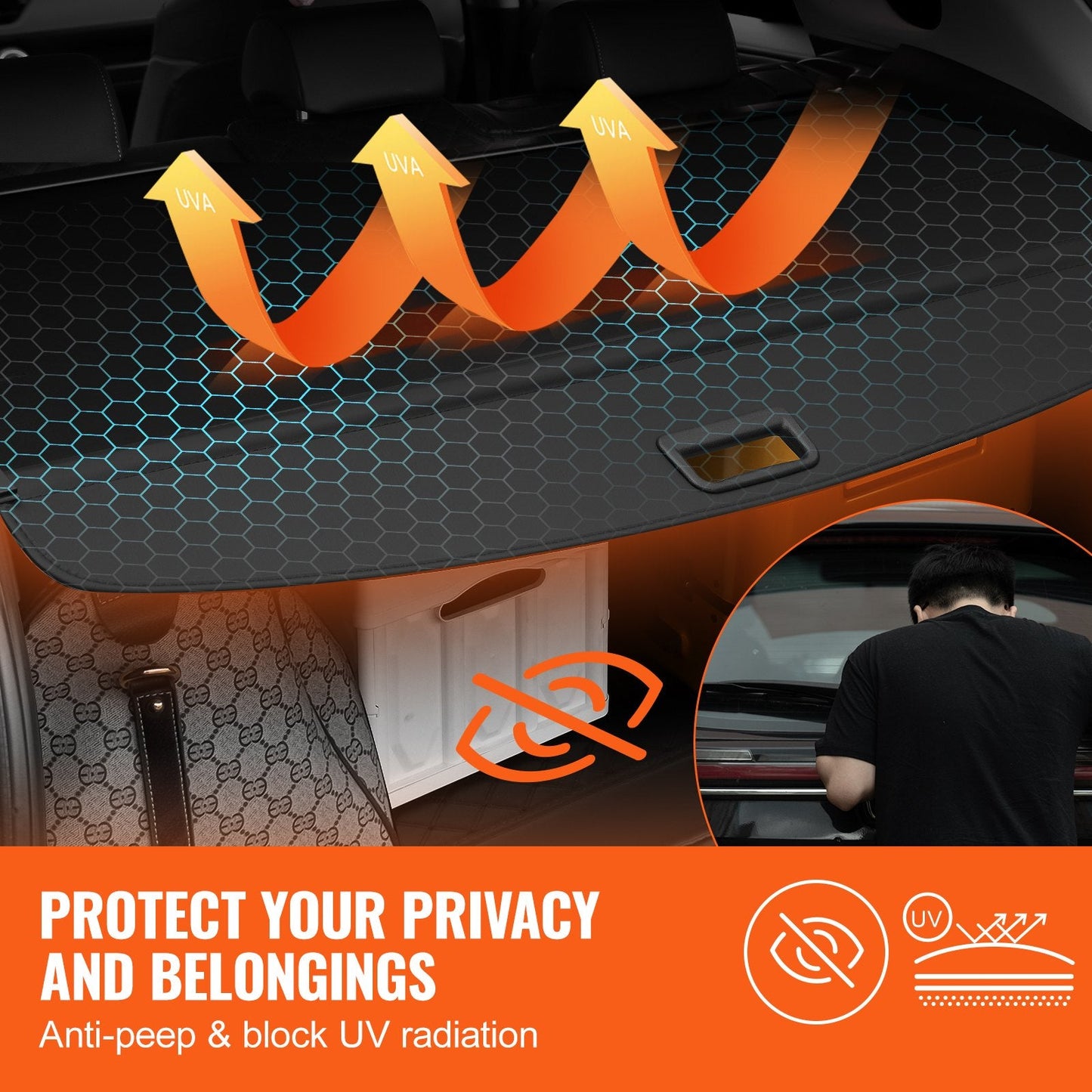 Retractable Cargo Cover for Jeep Grand Cherokee 2 Row (2022-2024), Black