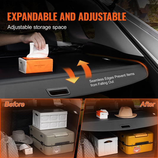 Retractable Cargo Cover for Jeep Grand Cherokee 2 Row (2022-2024), Black