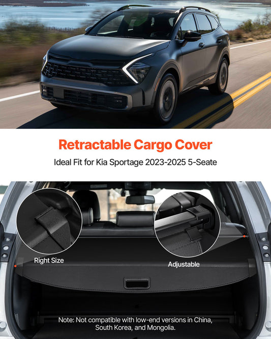 Retractable Cargo Cover, Premium Leather Texture Trunk Cover, Anti-Peeping Luggage Privacy Shield, Easy Installation Security Shade, Car Accessories, for Kia Sportage 2023-2025 5-Seater