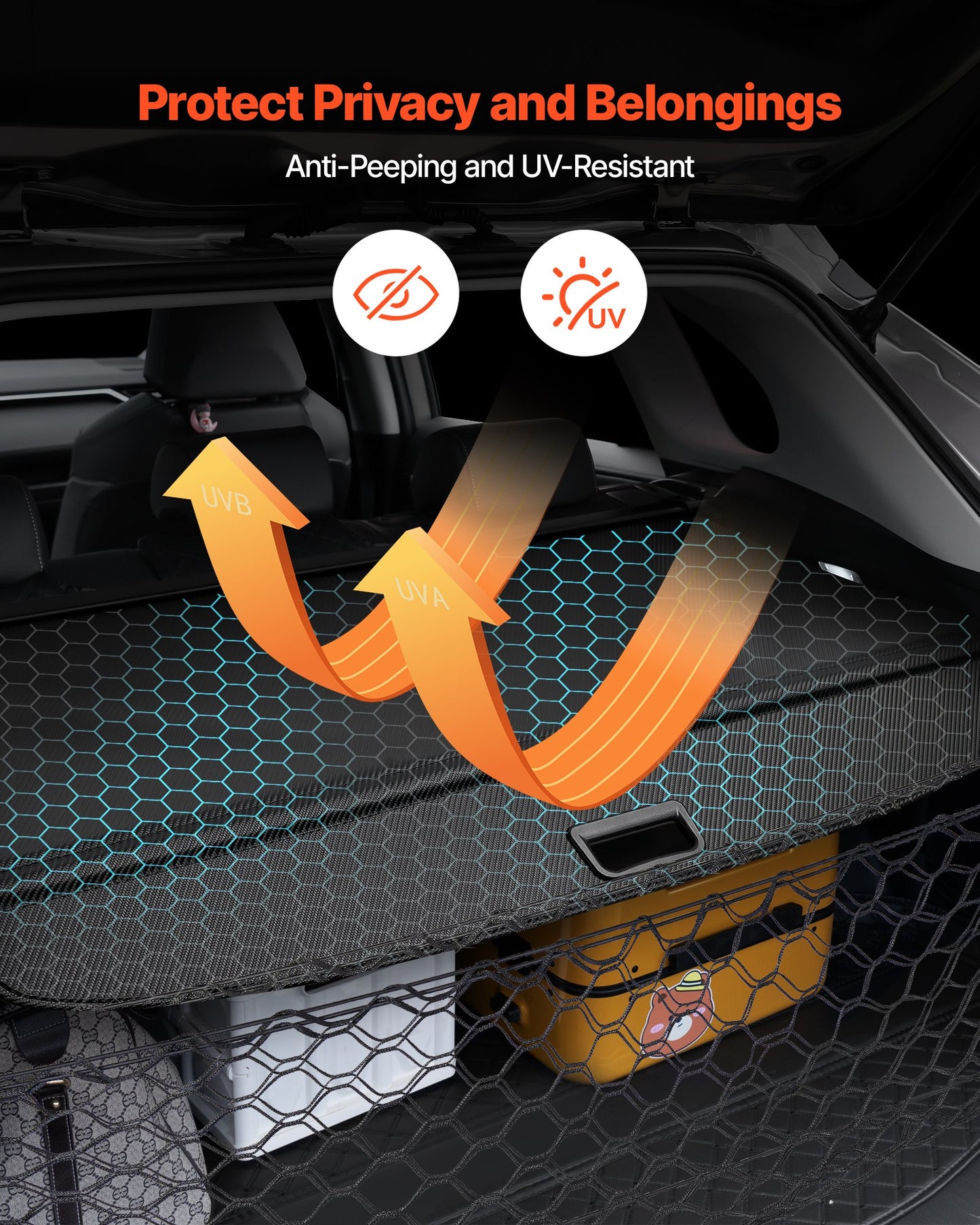 Retractable Cargo Cover, Upgraded Carbon Fiber Texture Trunk Cover, Anti-Peeping Luggage Privacy Shield, Easy Installation Security Shade with Cargo Net, for Hyundai Tucson 2021-2025 5-Seater