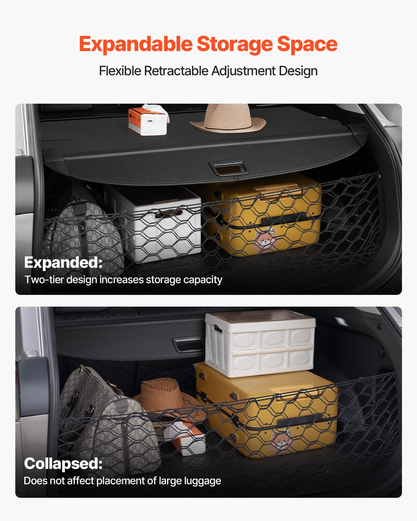 Retractable Cargo Cover, Upgraded Carbon Fiber Texture Trunk Cover, Anti-Peeping Luggage Privacy Shield, Easy Installation Security Shade with Cargo Net, for Hyundai Tucson 2021-2025 5-Seater