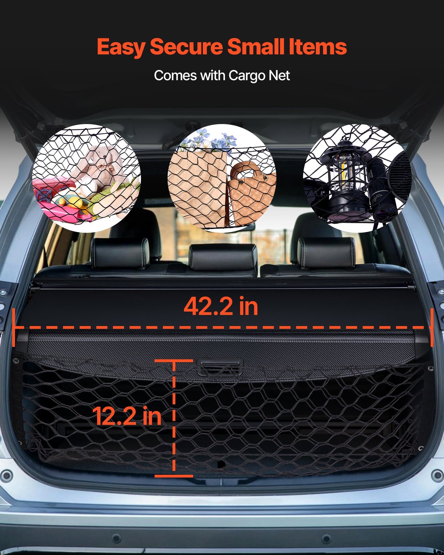 Retractable Cargo Cover, Upgraded Carbon Fiber Texture Trunk Cover, Anti-Peeping Luggage Privacy Shield, Easy Installation Security Shade with Cargo Net, for Hyundai Tucson 2021-2025 5-Seater