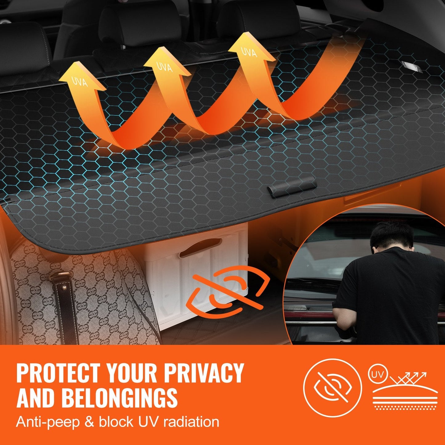 Honda CRV 2023-2024 Rear Trunk Retractable Cargo Cover, Carbon Fiber Design