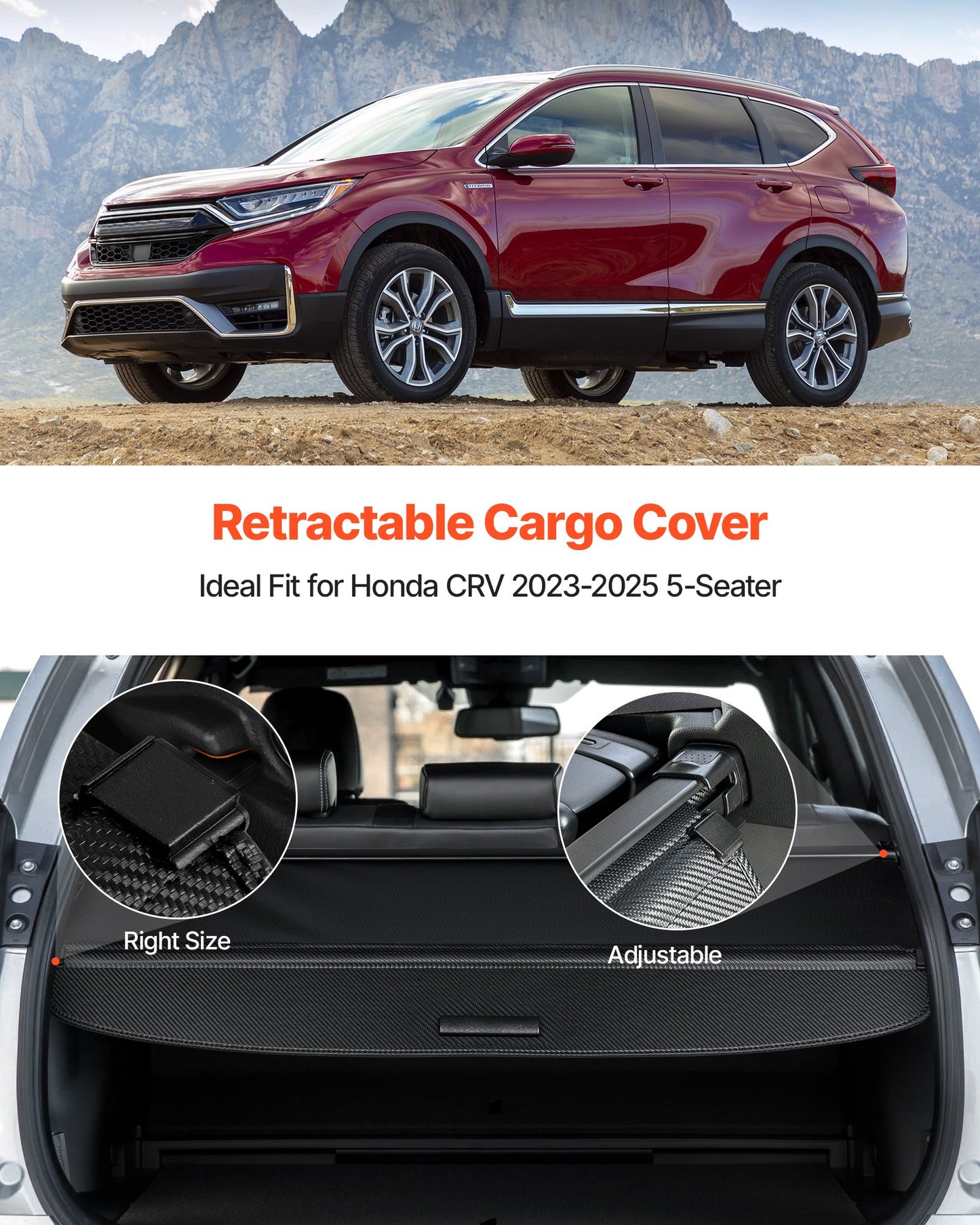 Retractable Cargo Cover, Upgraded Carbon Fiber Texture Trunk Cover, Anti-Peeping Luggage Privacy Shield, Easy Installation Security Shade Car Accessories, for Honda CRV 2023-2025 5-Seater