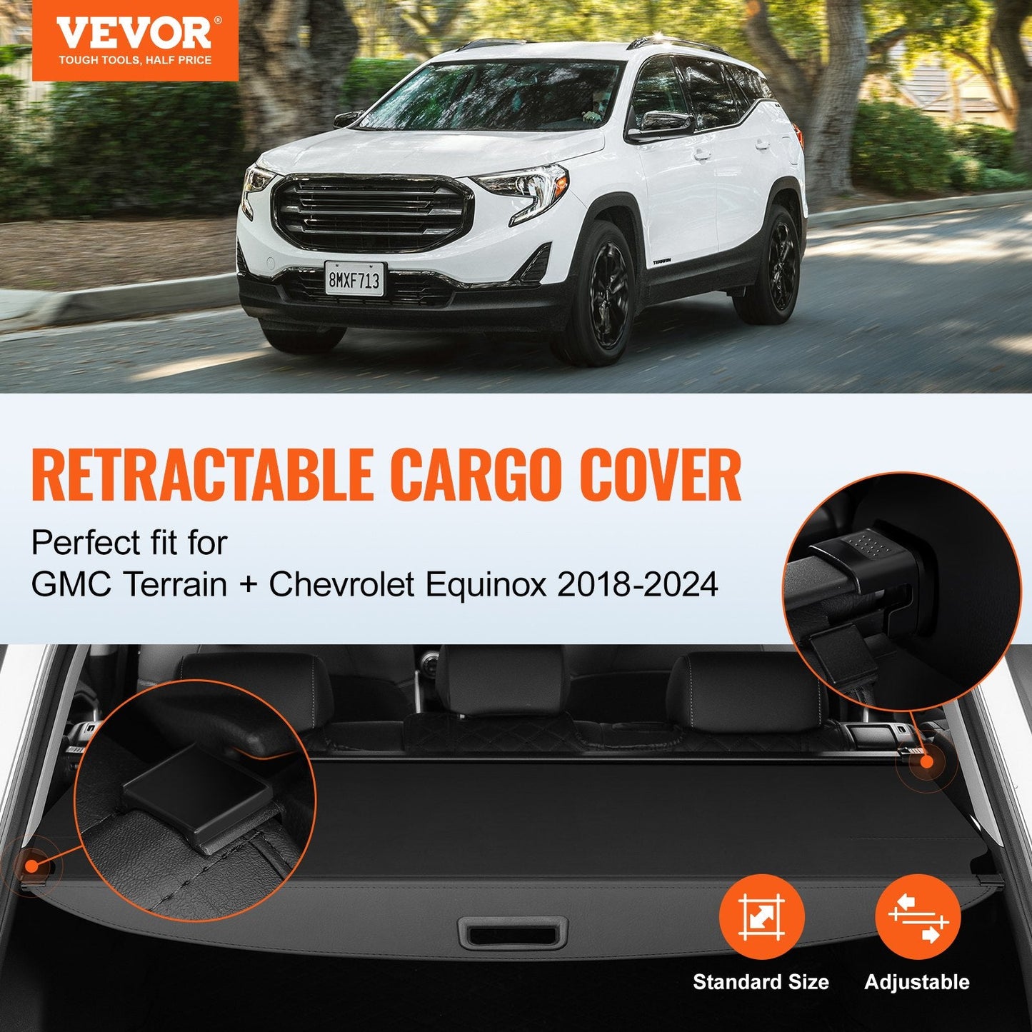 Retractable Cargo Cover for GMC Terrain & Chevy Equinox 2018-2024, Black Finish
