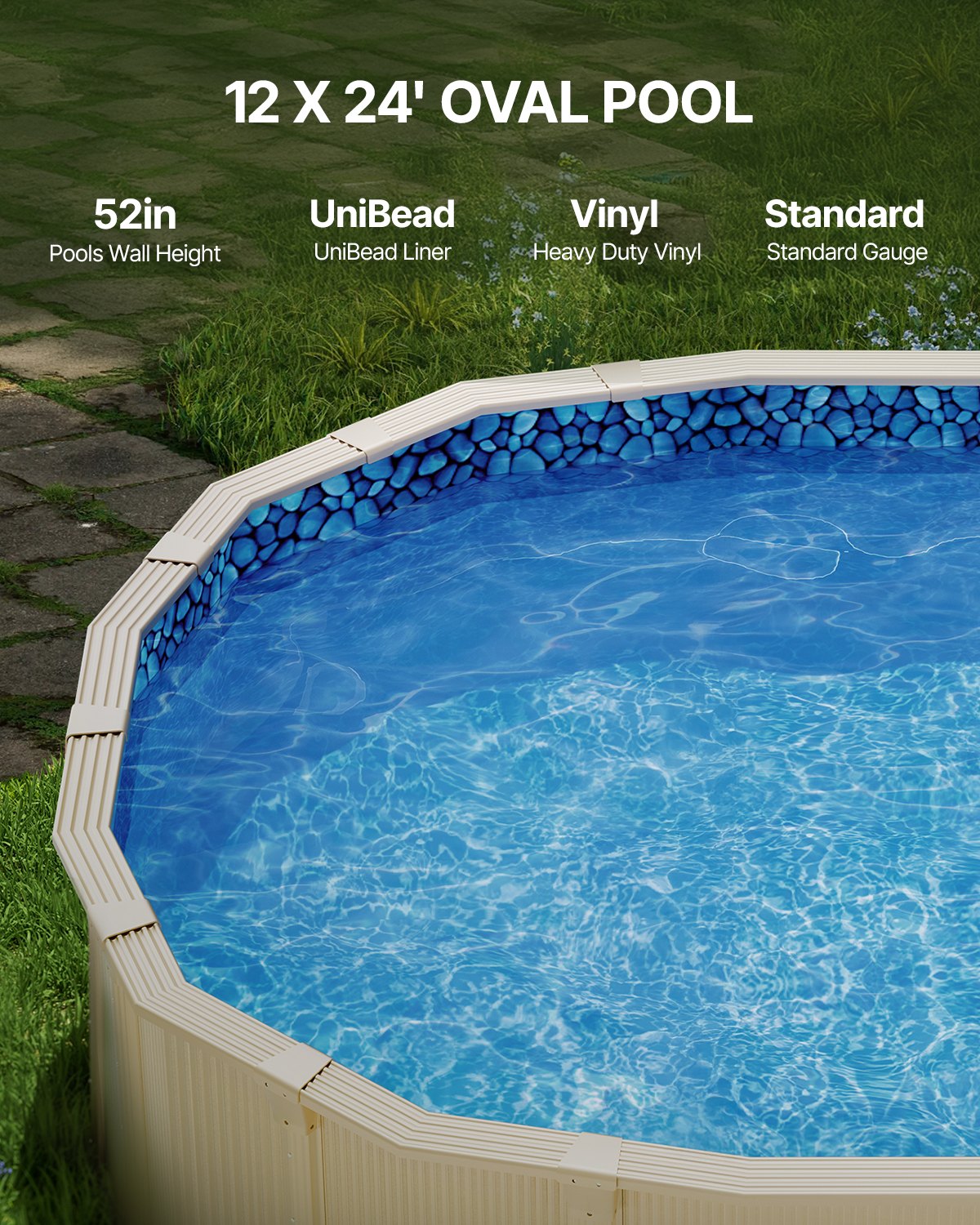 VEVOR Oval Pool Liner 12x24ft Unibead Style Pool Liner 52in Wall Height