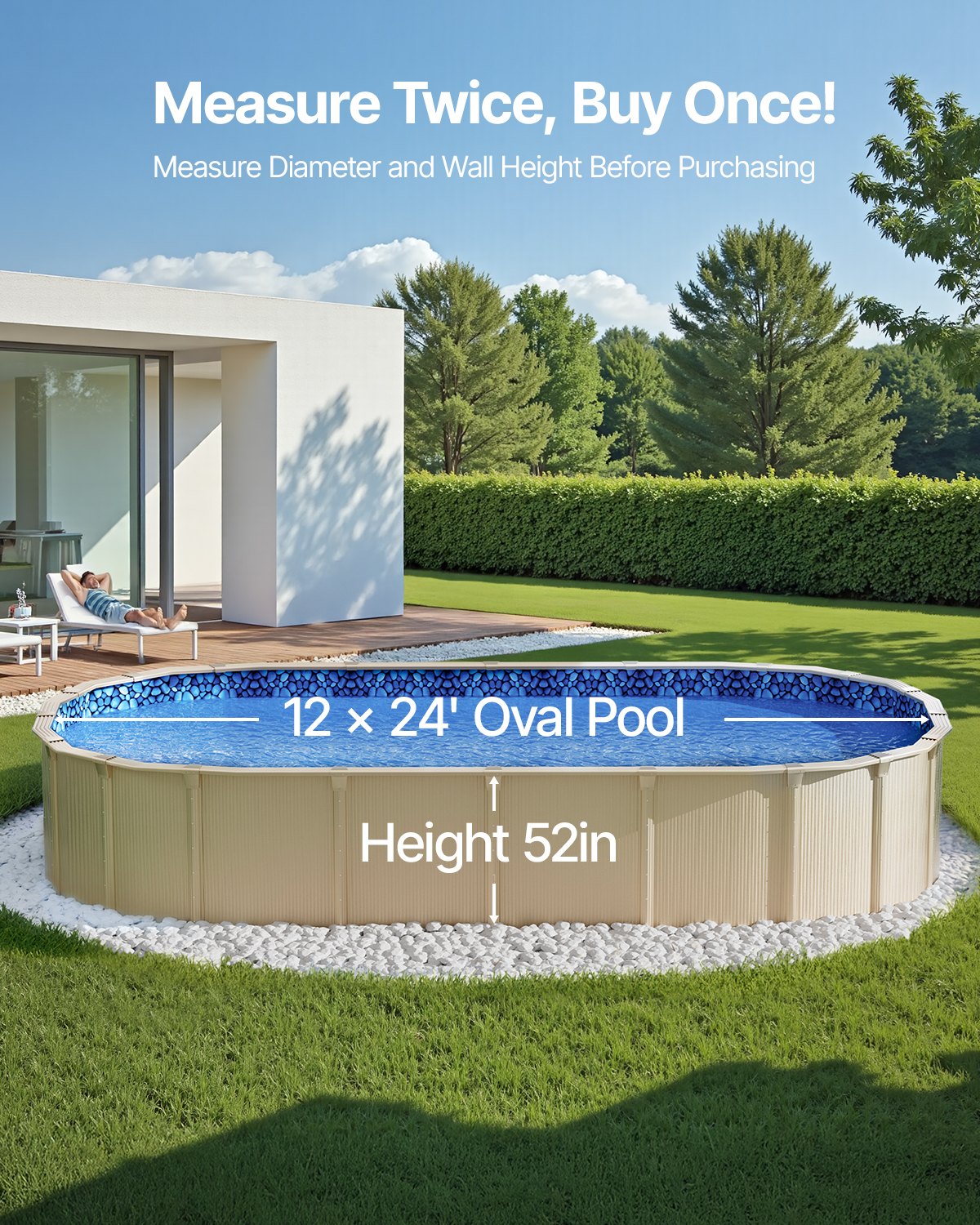 VEVOR Oval Pool Liner 12x24ft Unibead Style Pool Liner 52in Wall Height