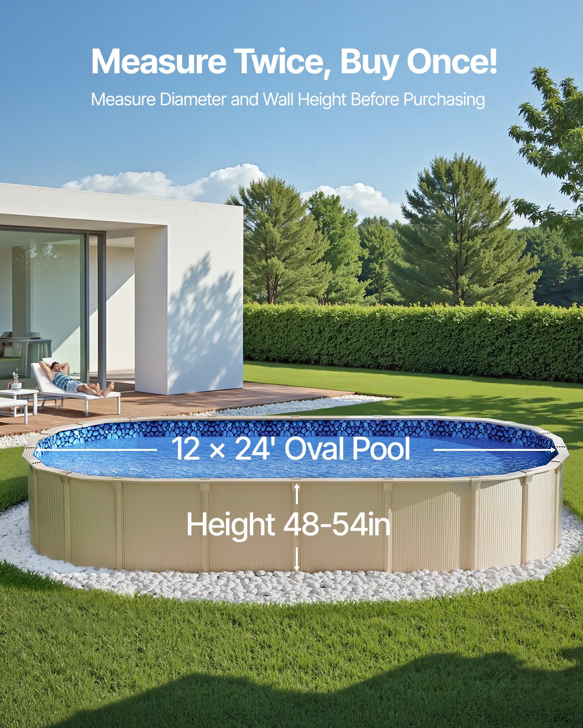 VEVOR Oval Pool Liner 12x24ft Overlap Style Pool Liner 54in Wall Height