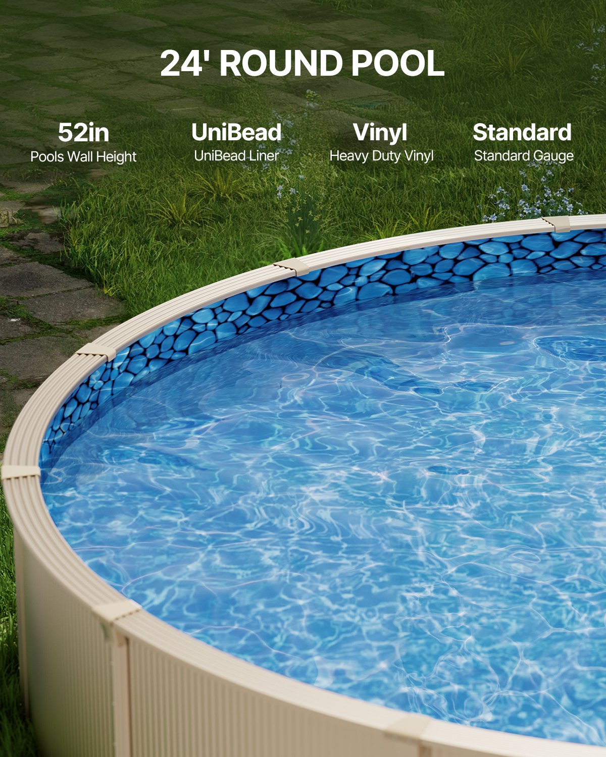 VEVOR Round Pool Liner 24ft Unibead Style Pool Liner 52in Wall Height